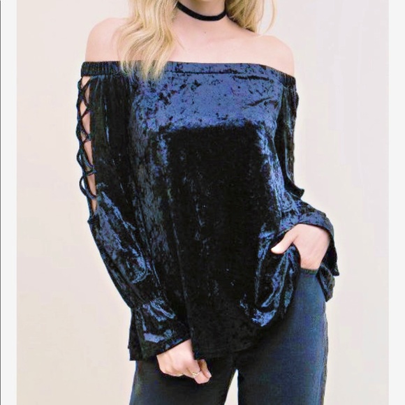 entro Tops - Entro Velvet Ladder Sleeve Off The Shoulder Top